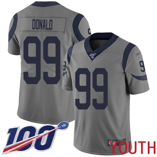 Los Angeles Rams Limited Gray Youth Aaron Donald Jersey NFL Football #99 100th Season Inverted Legend->youth nfl jersey->Youth Jersey